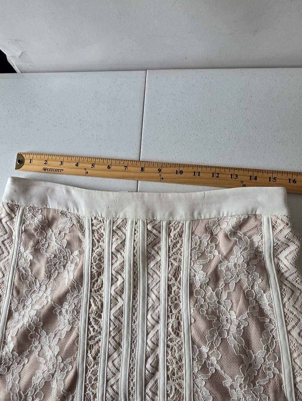 Semi Sheer Lace Midi Skirt Size L Corset Style White Romantic Fairycore Stretch - Picture 7 of 12